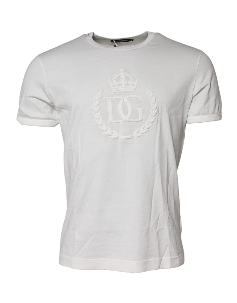 White Cotton DG Crown Embossed T-shirt-Dolce & Gabbana-LabelTerrace.com