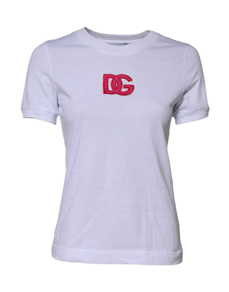 White Cotton DG Logo Embroidery Top T-shirt-Dolce & Gabbana-LabelTerrace.com