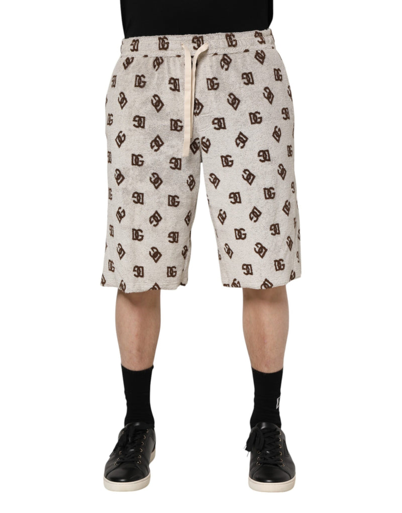 White Cotton DG Mania Print Men Bermuda Shorts-Dolce & Gabbana-LabelTerrace.com