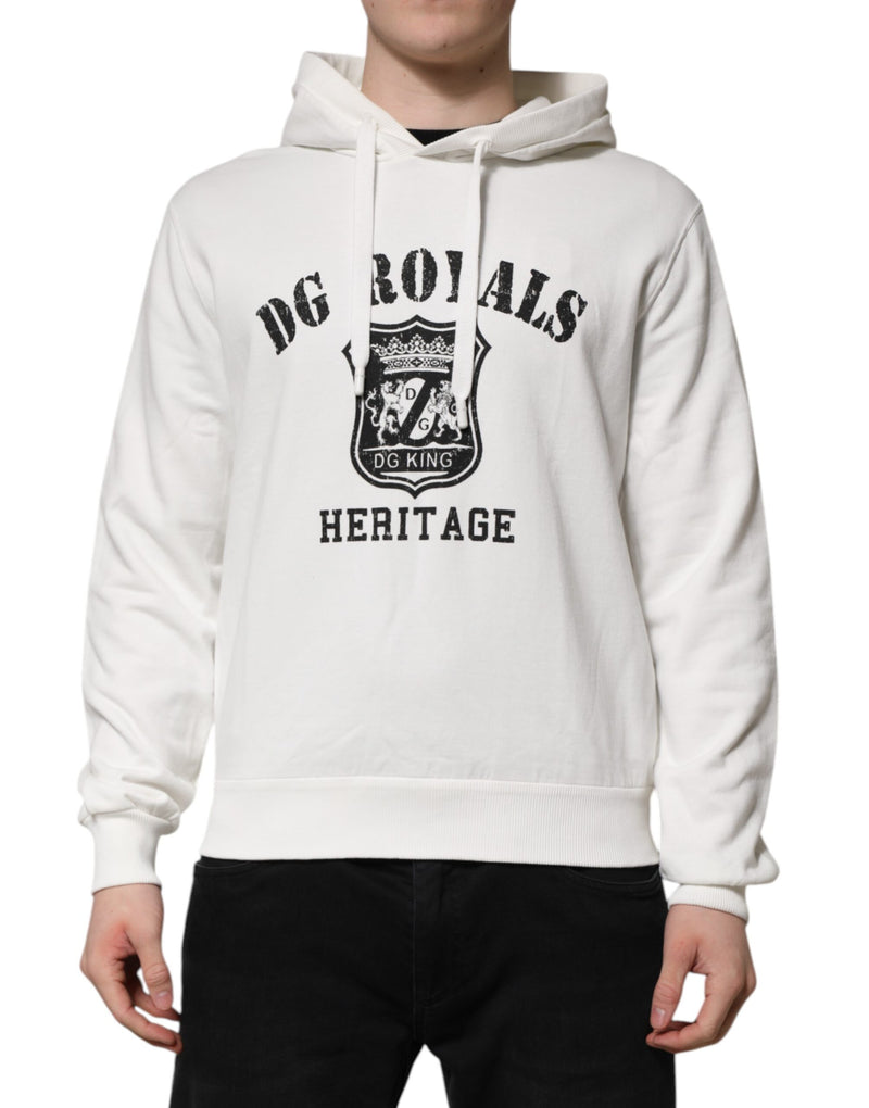 White Cotton DG ROYAL Print Hooded Sweater-Dolce & Gabbana-LabelTerrace.com