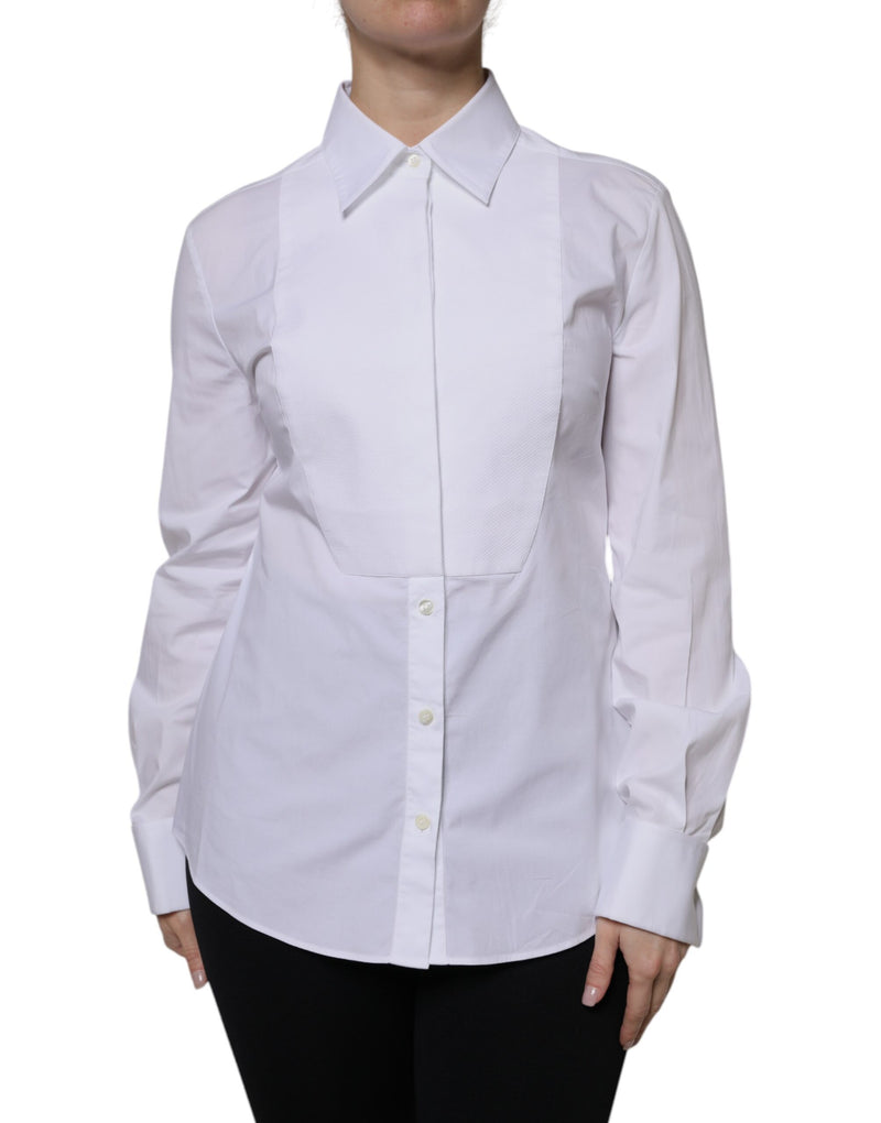 White Cotton Dress Collared Dress Shirt Top-Dolce & Gabbana-LabelTerrace.com