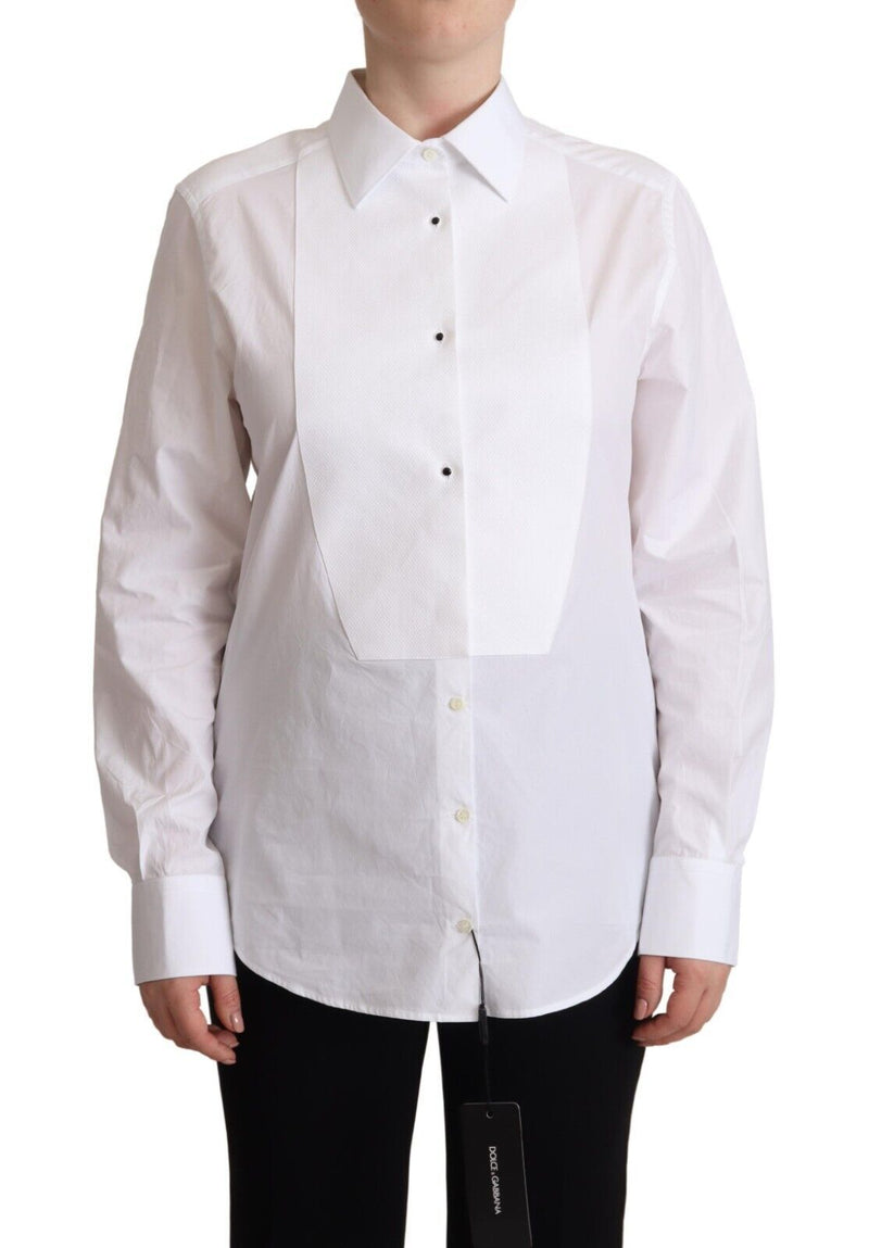 White Cotton Dress Collared Long Sleeves Shirt Top-Dolce & Gabbana-LabelTerrace.com