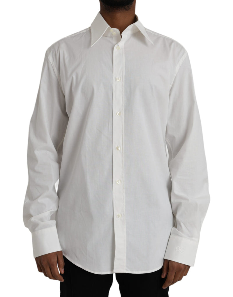 White Cotton Dress Slim Fit GOLD Shirt-Dolce & Gabbana-LabelTerrace.com
