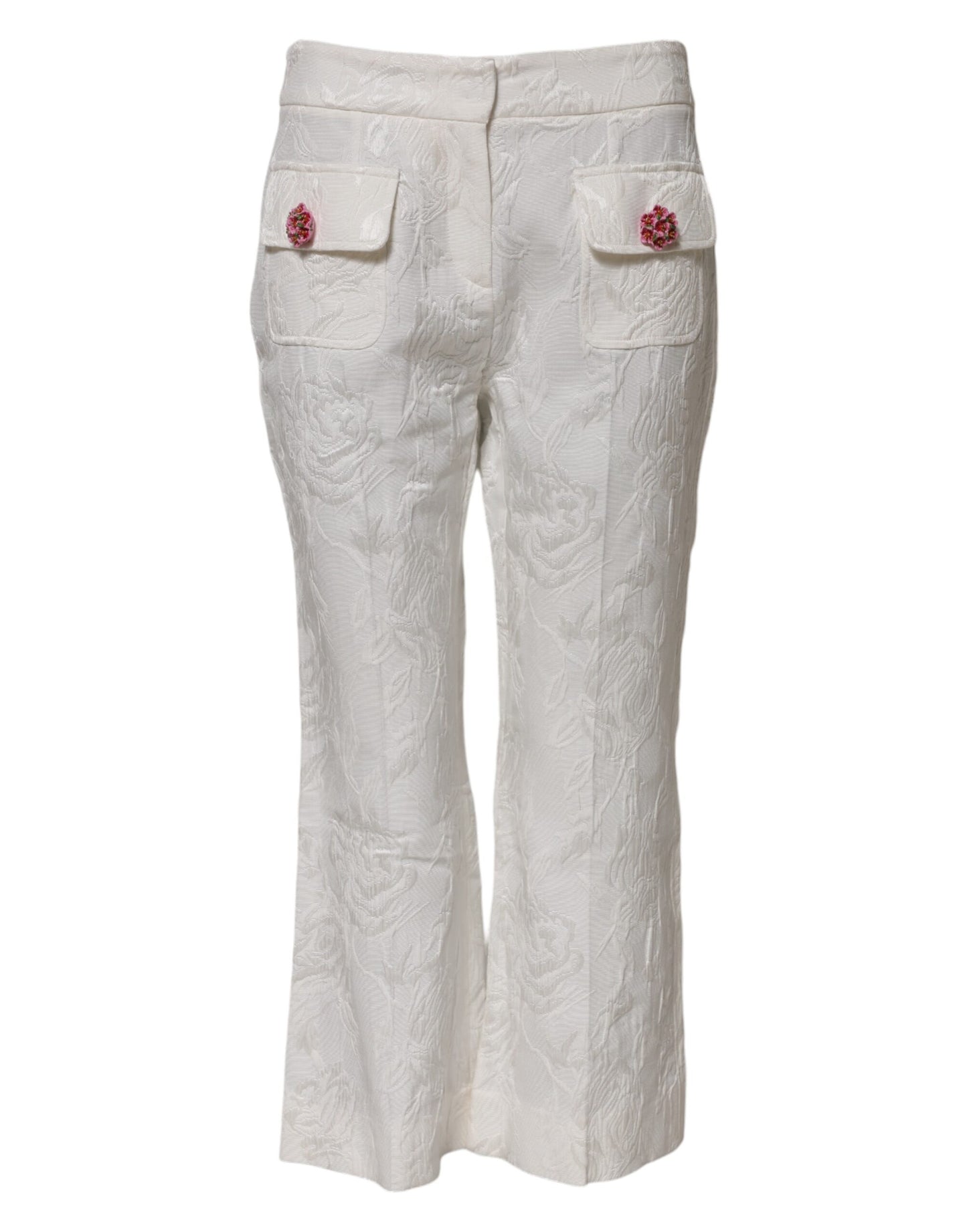 White Cotton Floral Jacquard Pants-Dolce & Gabbana-LabelTerrace.com