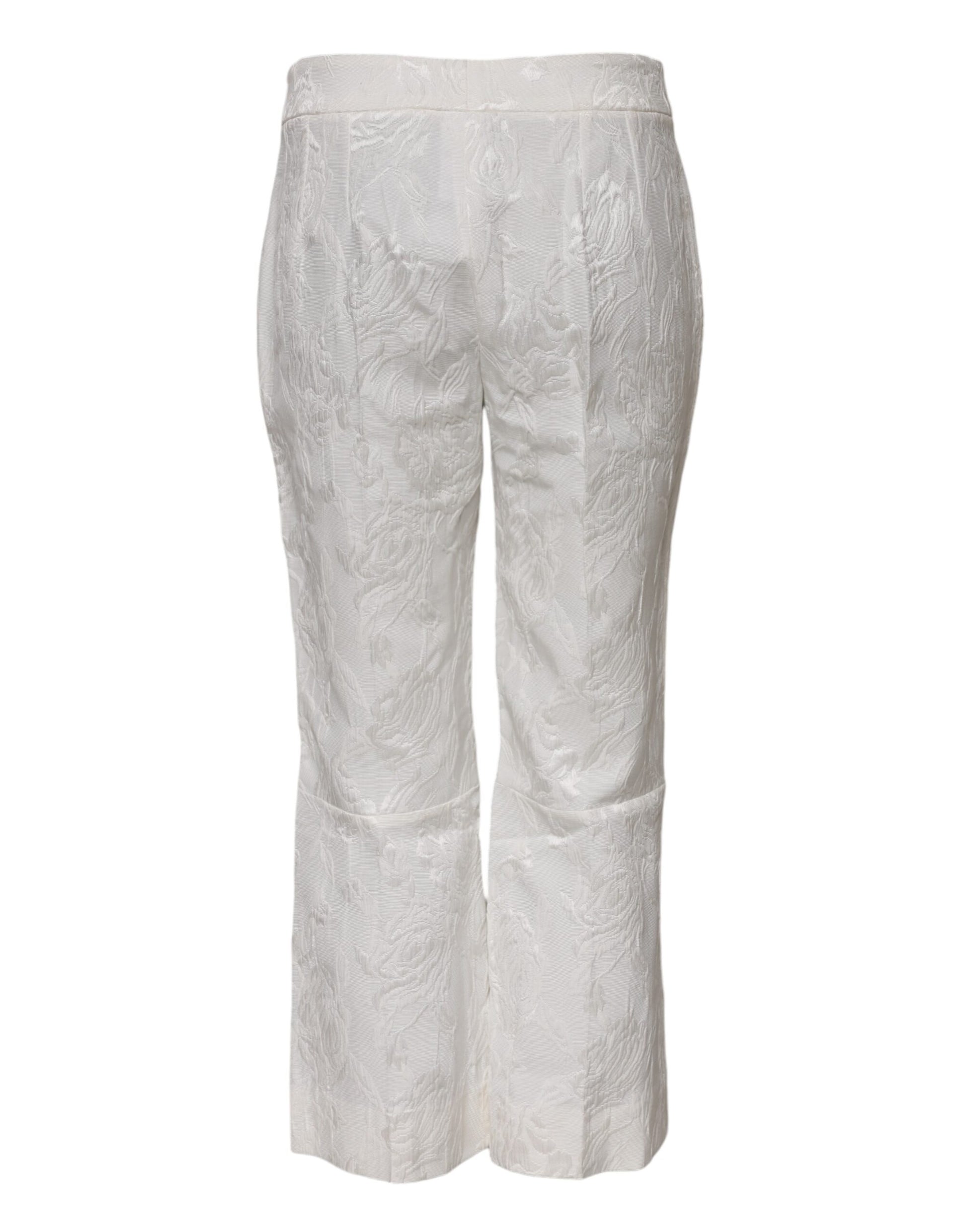 White Cotton Floral Jacquard Pants-Dolce & Gabbana-LabelTerrace.com