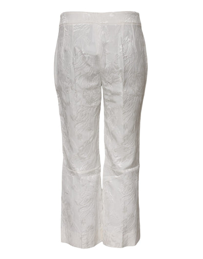 White Cotton Floral Jacquard Pants-Dolce & Gabbana-LabelTerrace.com