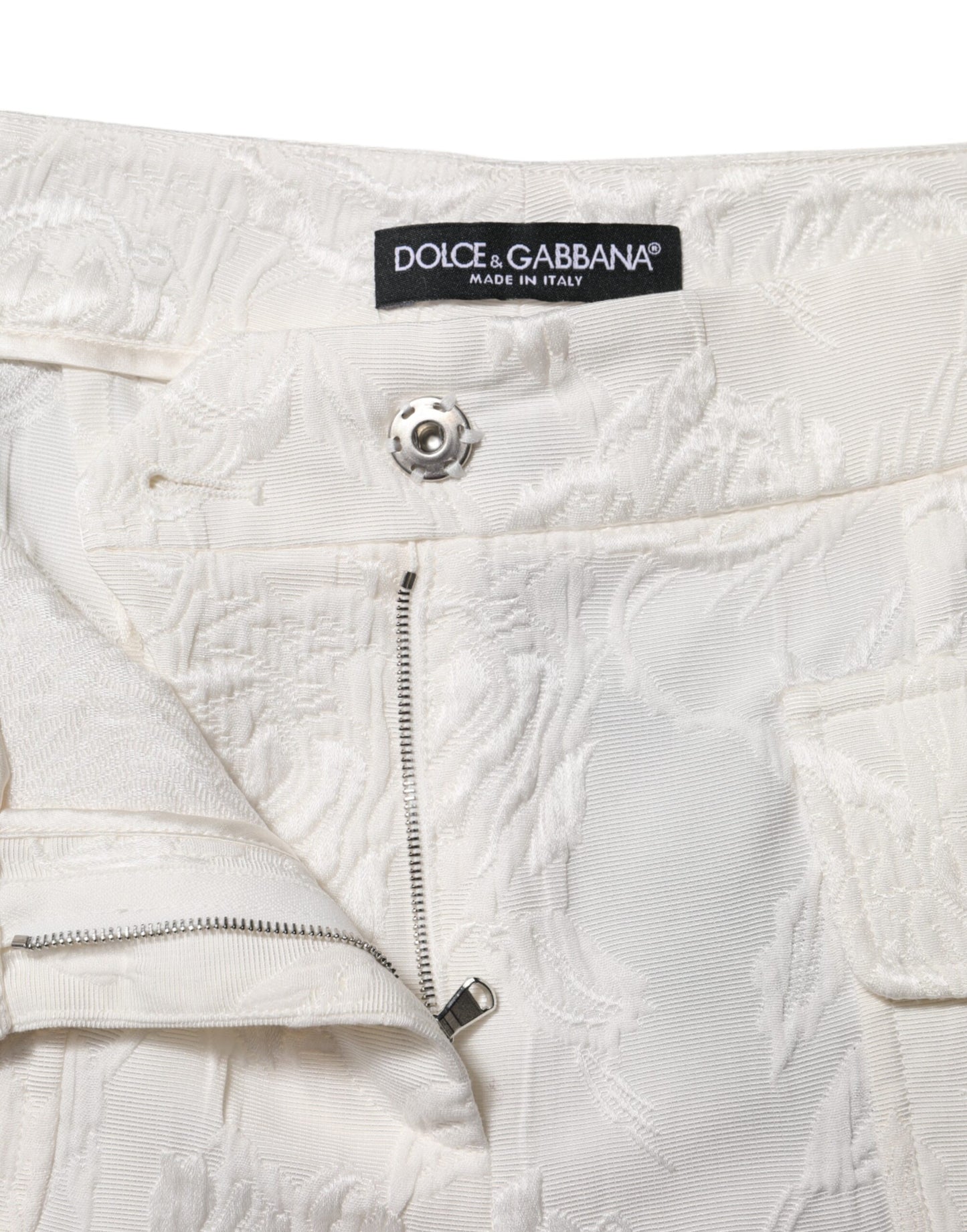 White Cotton Floral Jacquard Pants-Dolce & Gabbana-LabelTerrace.com