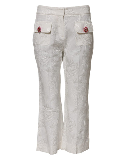 White Cotton Floral Jacquard Pants-Dolce & Gabbana-LabelTerrace.com