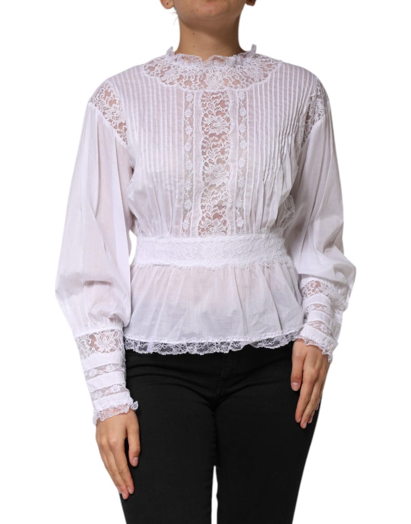 White Cotton Floral Lace Long Sleeves Top-Dolce & Gabbana-LabelTerrace.com