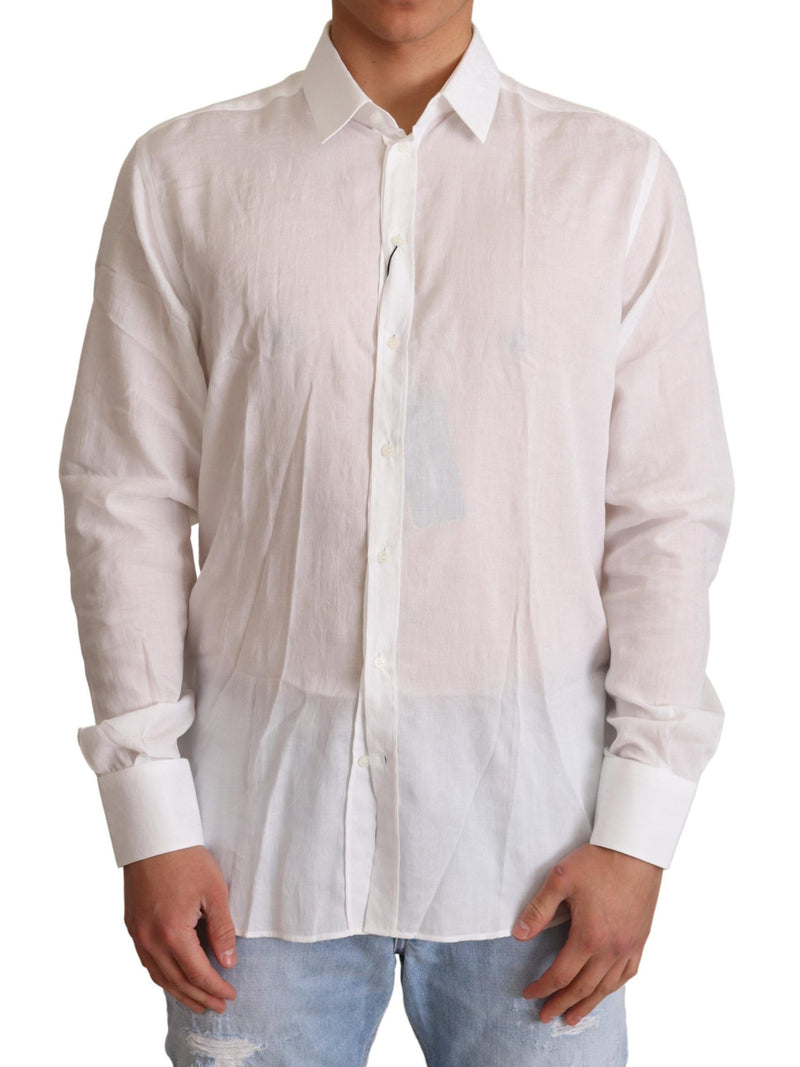 White Cotton Floral Pattern MARTINI Shirt-Dolce & Gabbana-LabelTerrace.com