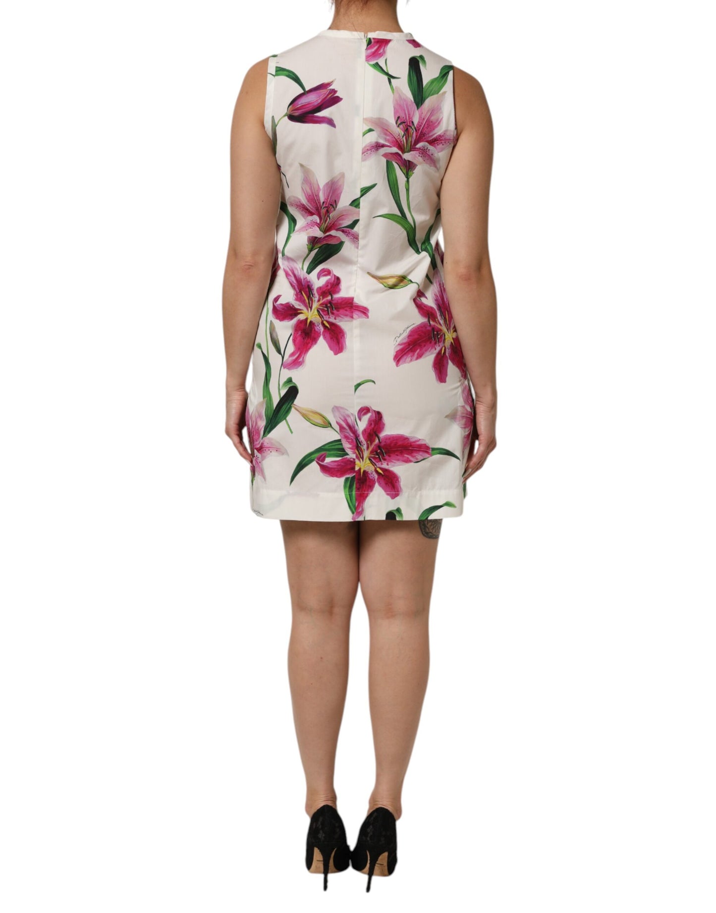 White Cotton Floral Sleeveless Mini Dress-Dolce & Gabbana-LabelTerrace.com