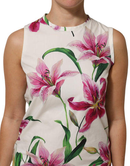 White Cotton Floral Sleeveless Mini Dress-Dolce & Gabbana-LabelTerrace.com
