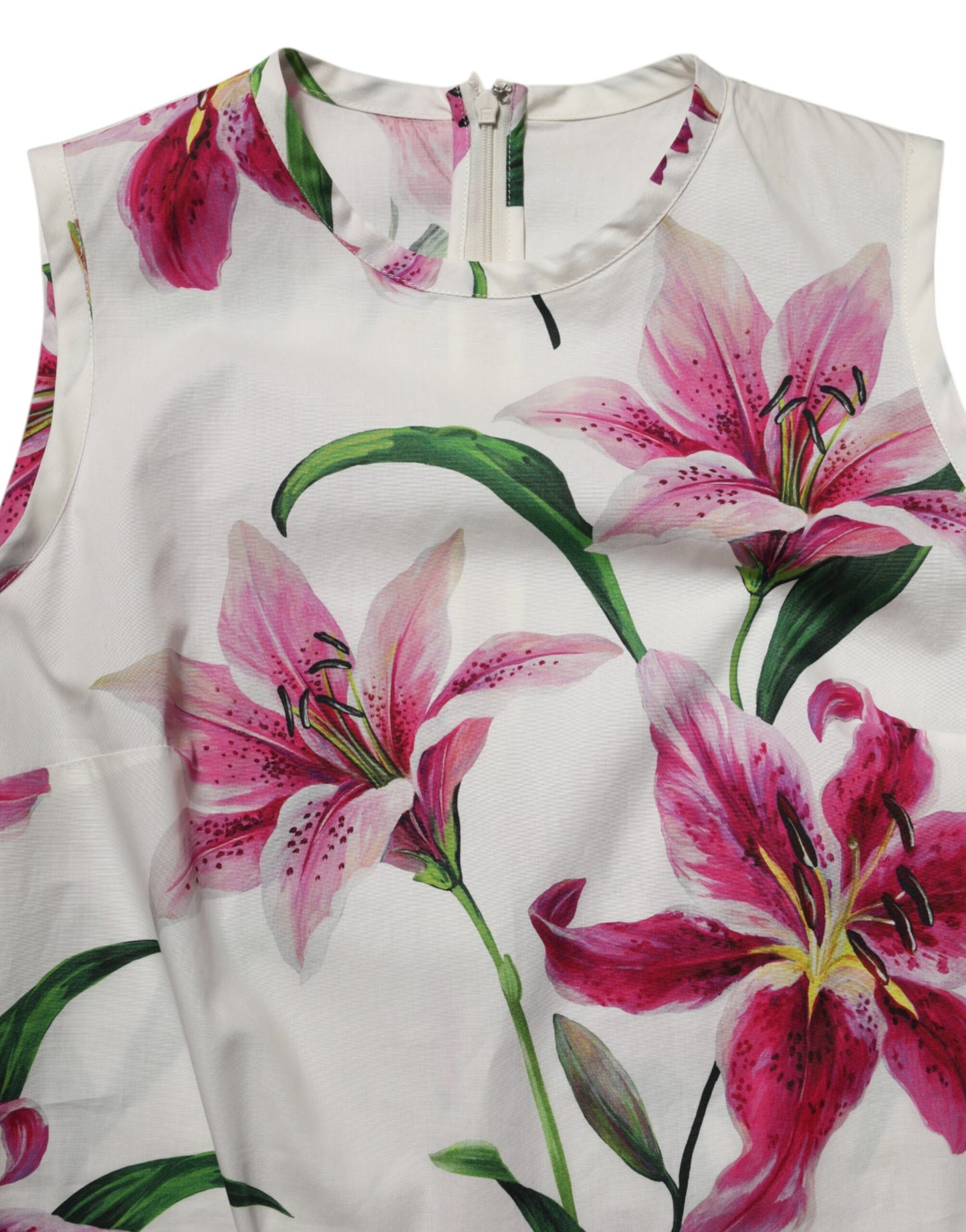White Cotton Floral Sleeveless Mini Dress-Dolce & Gabbana-LabelTerrace.com