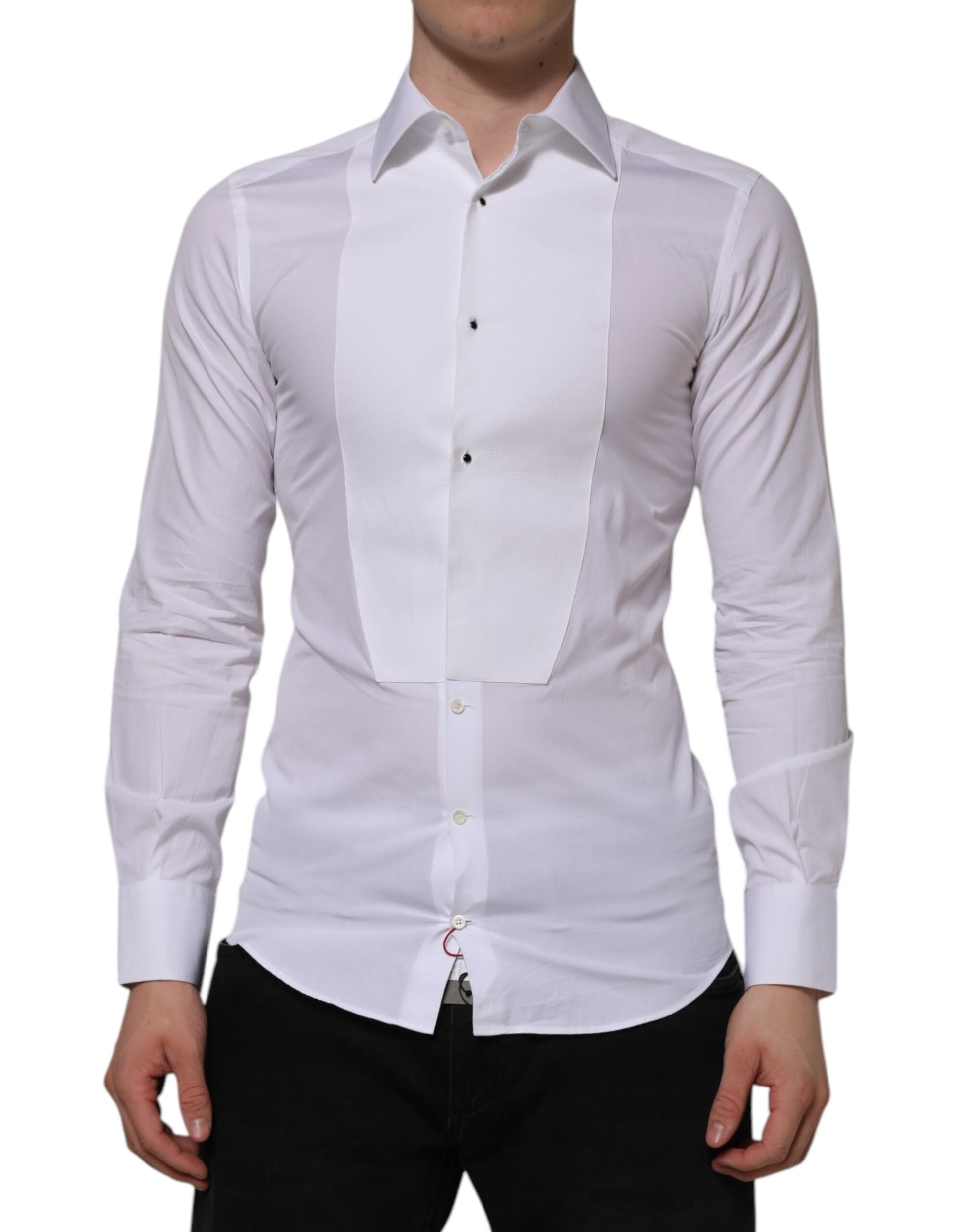White Cotton GOLD Bib Poplin Formal Shirt-Dolce & Gabbana-LabelTerrace.com