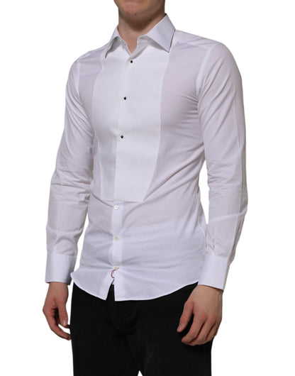 White Cotton GOLD Bib Poplin Formal Shirt-Dolce & Gabbana-LabelTerrace.com