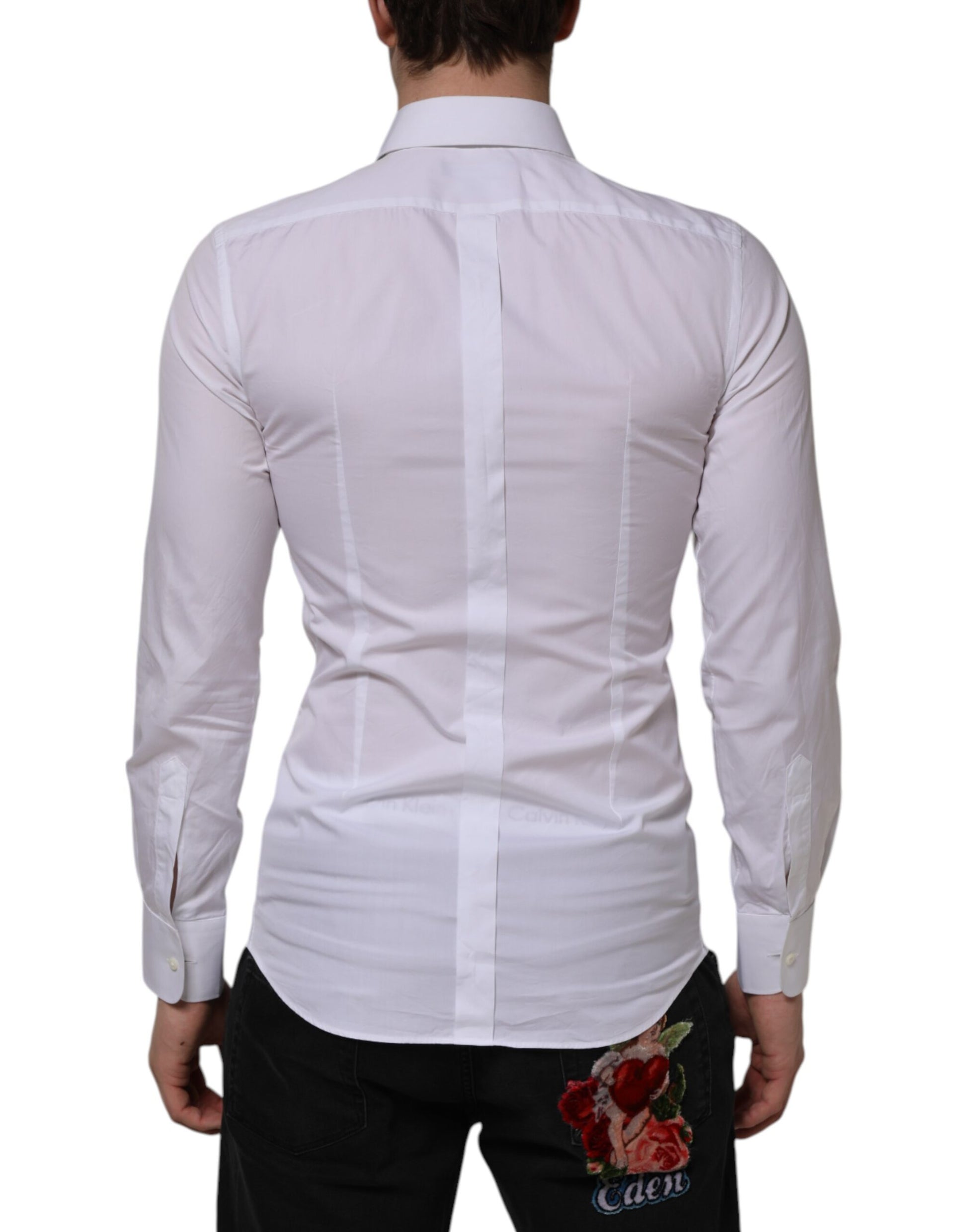 White Cotton GOLD Bib Poplin Formal Shirt-Dolce & Gabbana-LabelTerrace.com