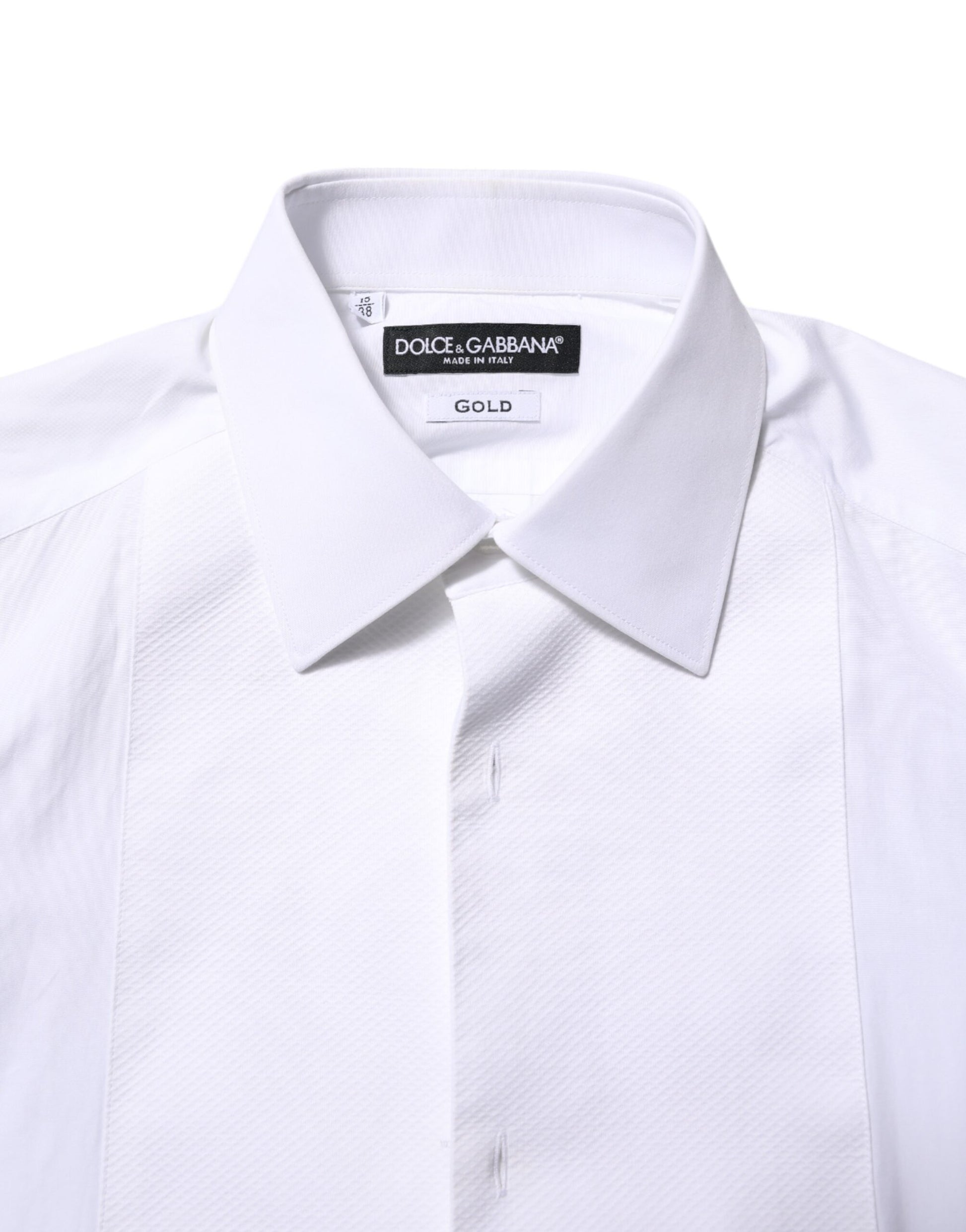 White Cotton GOLD Bib Poplin Formal Shirt-Dolce & Gabbana-LabelTerrace.com