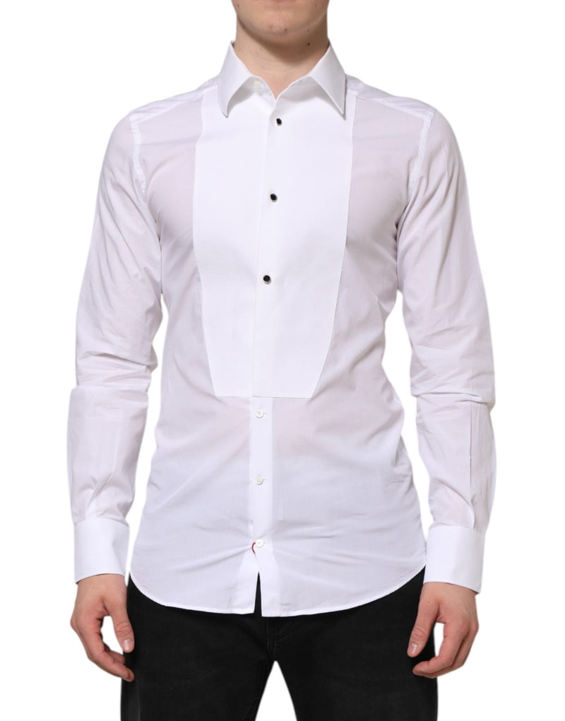 White Cotton GOLD Bib Poplin Formal Shirt-Dolce & Gabbana-LabelTerrace.com