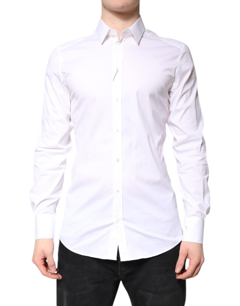 White Cotton GOLD Dress Formal Collared Shirt-Dolce & Gabbana-LabelTerrace.com