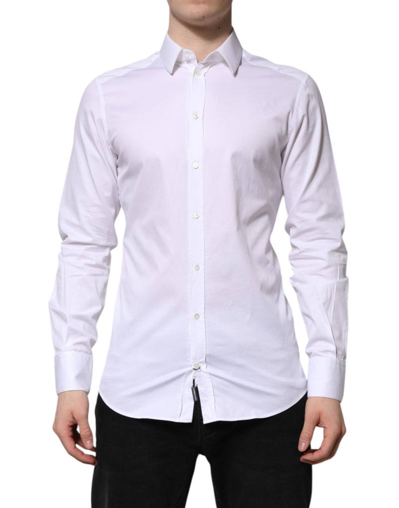 White Cotton GOLD Long Sleeve Men Dress Shirt-Dolce & Gabbana-LabelTerrace.com
