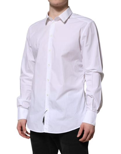 White Cotton GOLD Long Sleeves Dress Shirt-Dolce & Gabbana-LabelTerrace.com