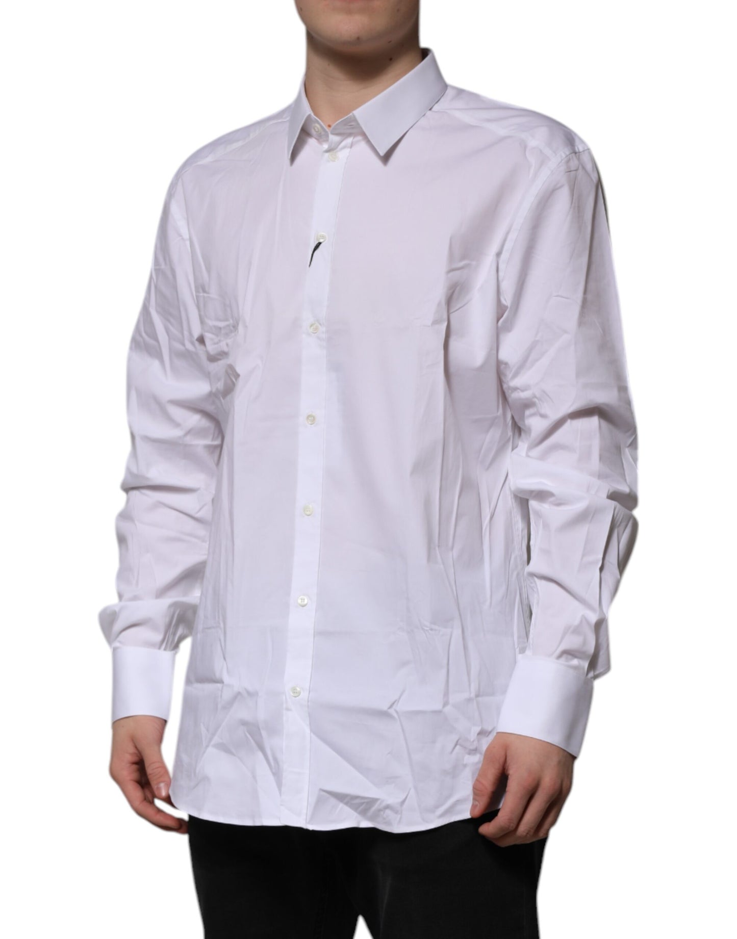 White Cotton GOLD Long Sleeves Dress Shirt-Dolce & Gabbana-LabelTerrace.com