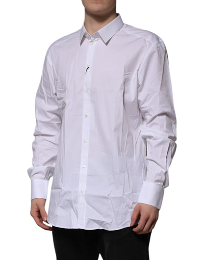 White Cotton GOLD Long Sleeves Dress Shirt-Dolce & Gabbana-LabelTerrace.com