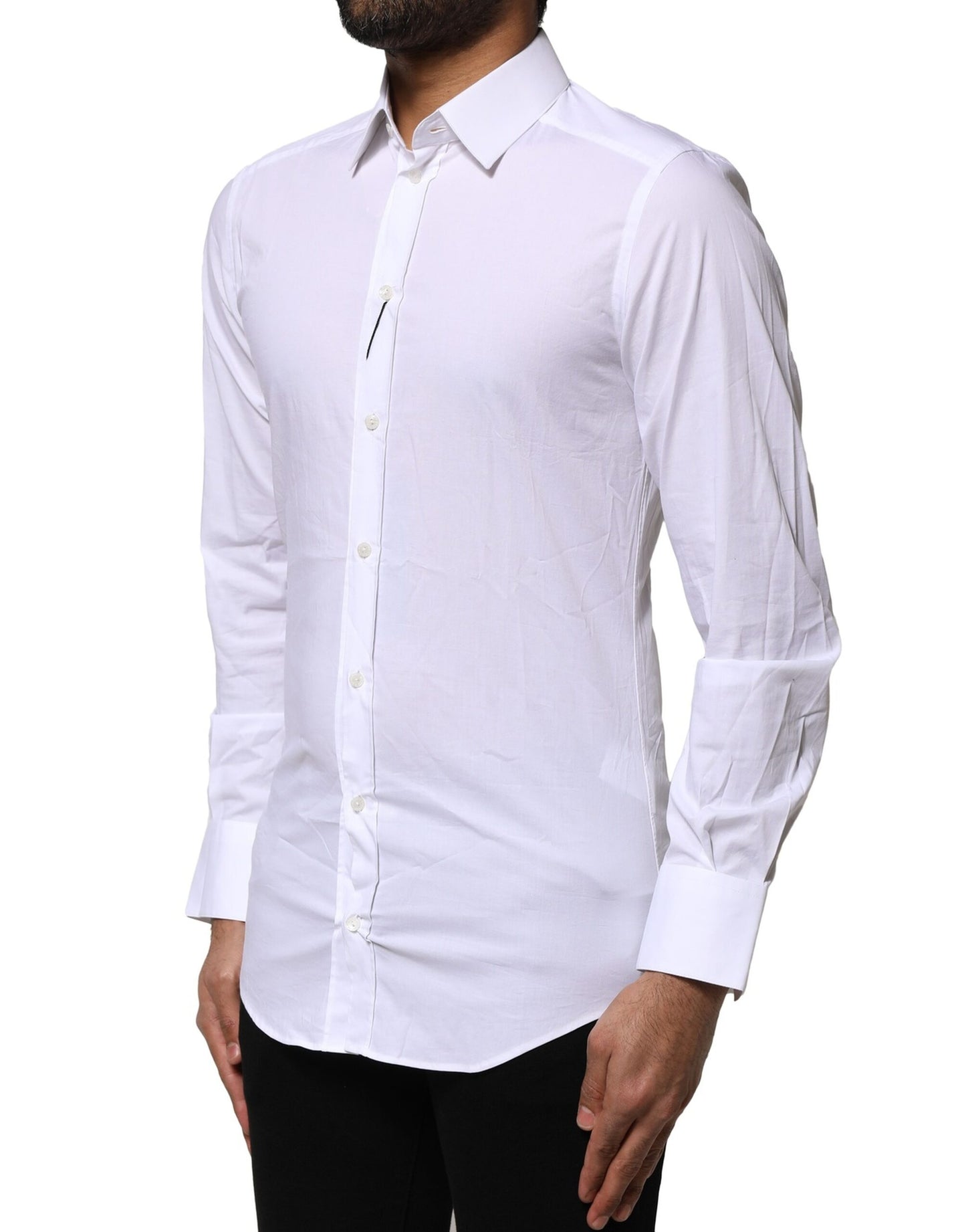 White Cotton GOLD Long Sleeves Dress Shirt-Dolce & Gabbana-LabelTerrace.com