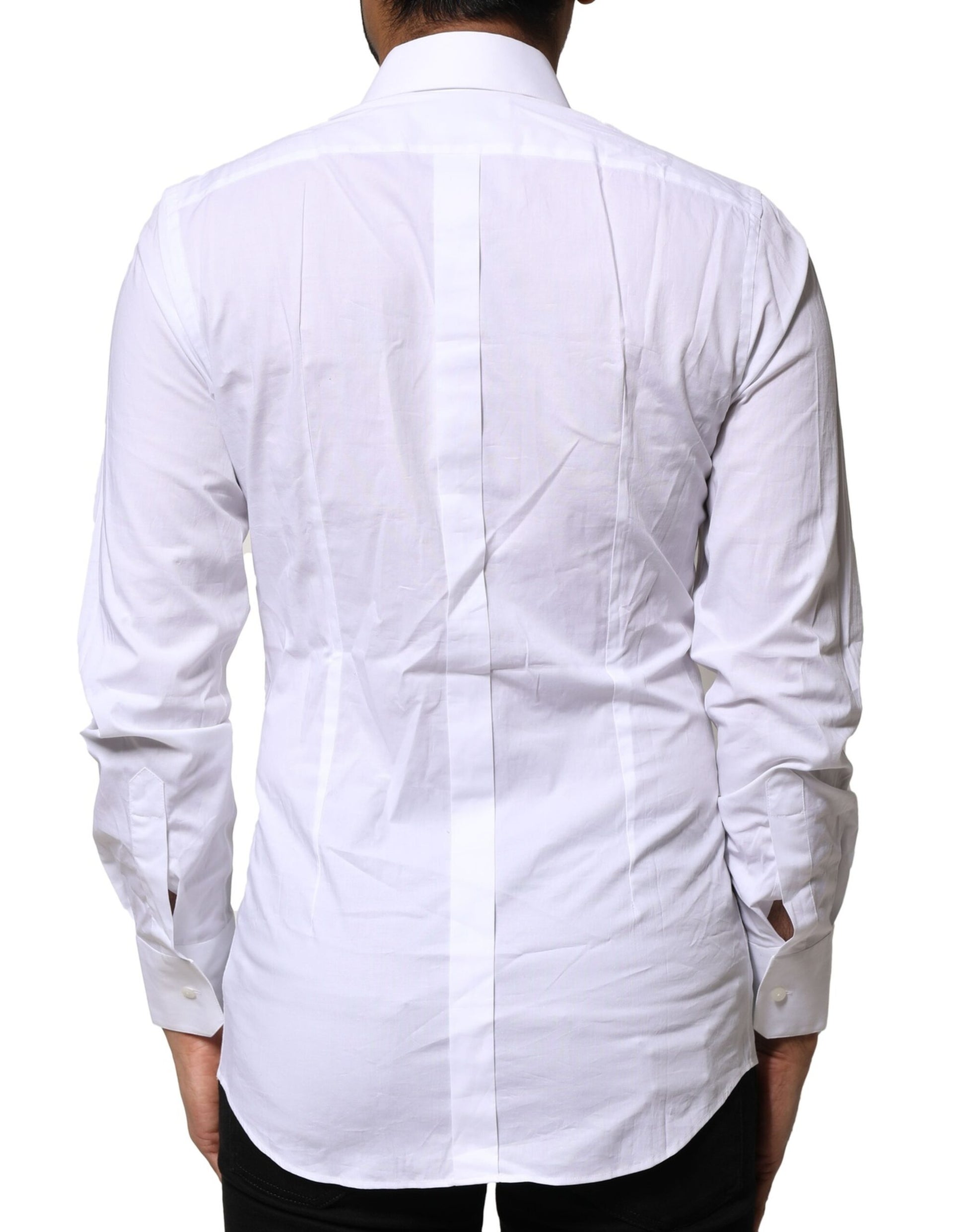 White Cotton GOLD Long Sleeves Dress Shirt-Dolce & Gabbana-LabelTerrace.com