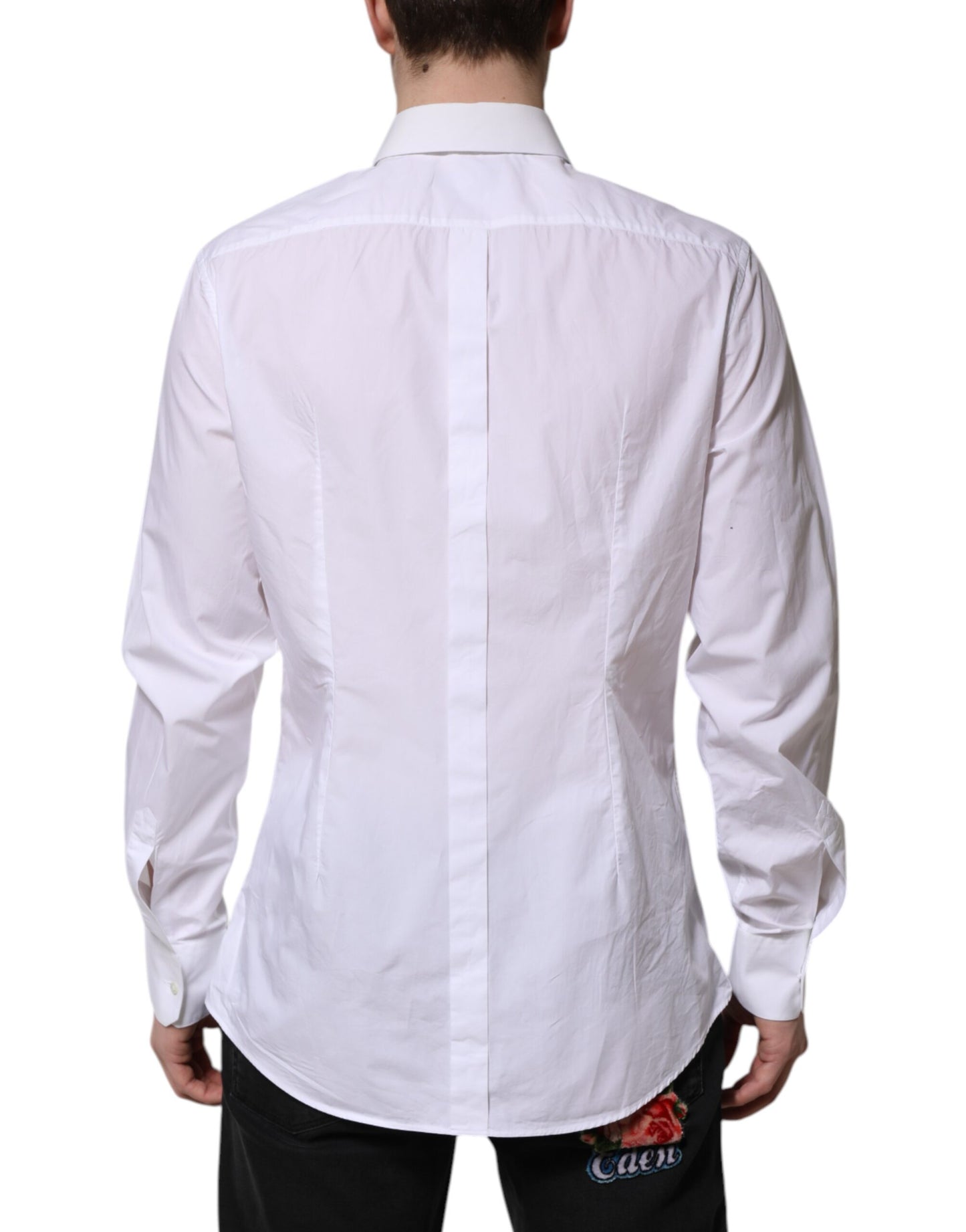 White Cotton GOLD Long Sleeves Dress Shirt-Dolce & Gabbana-LabelTerrace.com