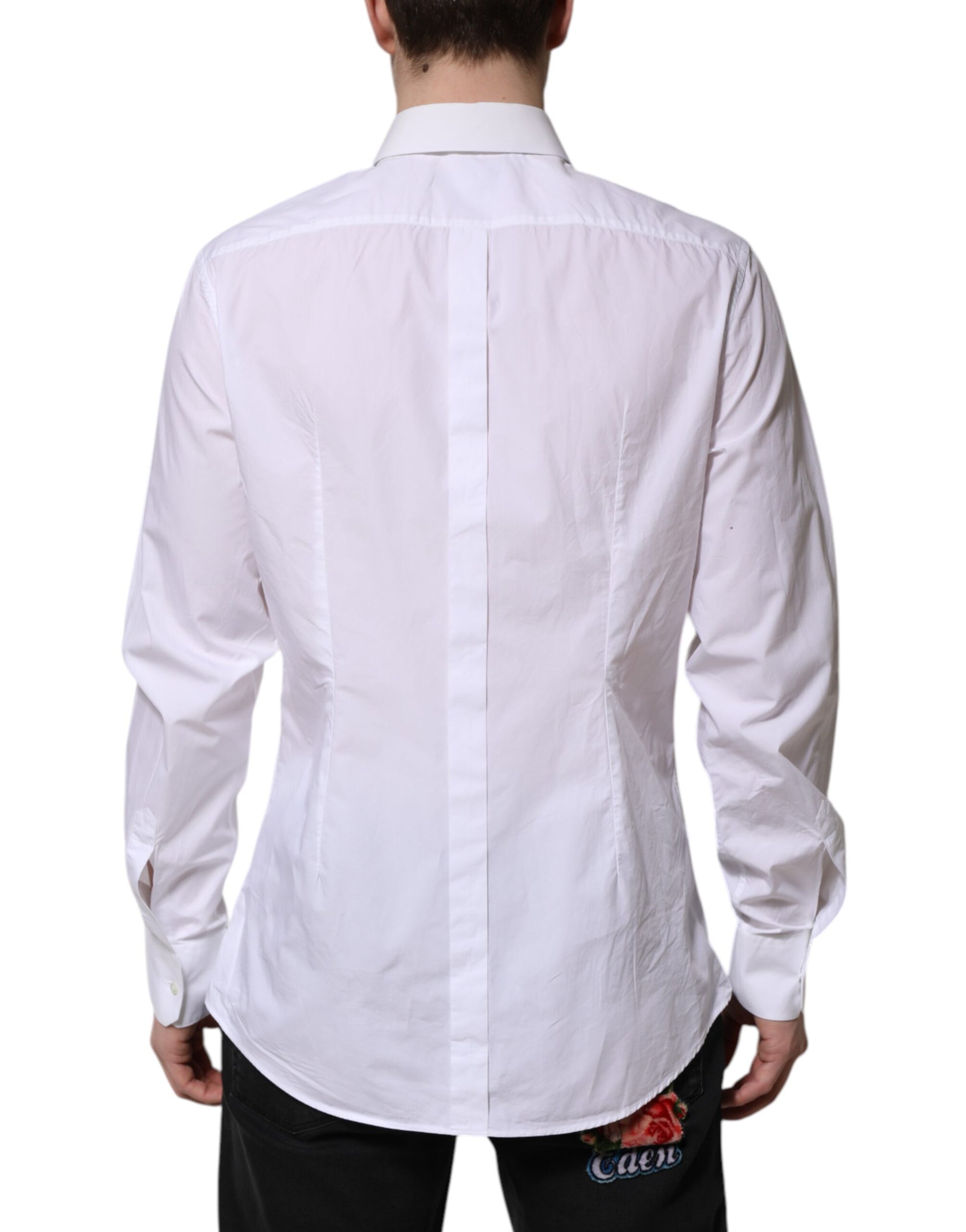 White Cotton GOLD Long Sleeves Dress Shirt-Dolce & Gabbana-LabelTerrace.com