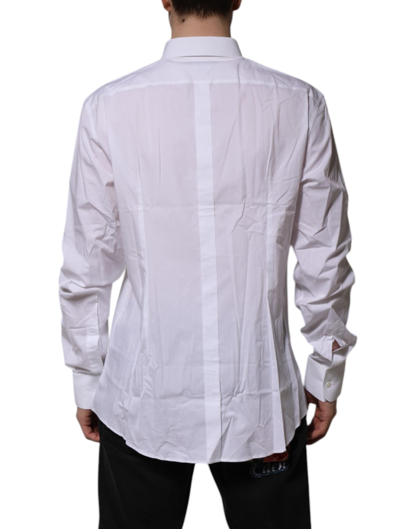 White Cotton GOLD Long Sleeves Dress Shirt-Dolce & Gabbana-LabelTerrace.com