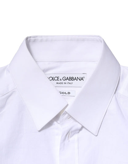 White Cotton GOLD Long Sleeves Dress Shirt-Dolce & Gabbana-LabelTerrace.com