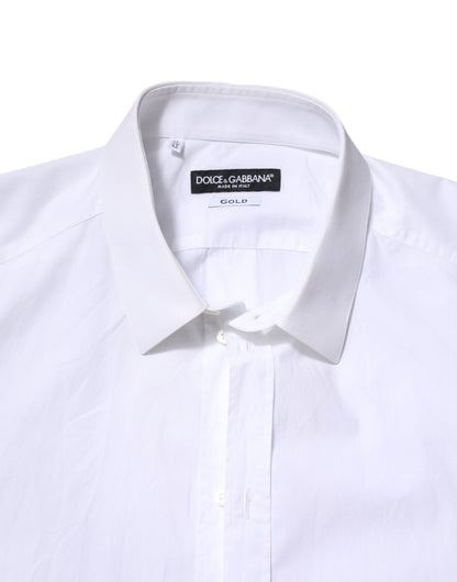 White Cotton GOLD Long Sleeves Dress Shirt-Dolce & Gabbana-LabelTerrace.com
