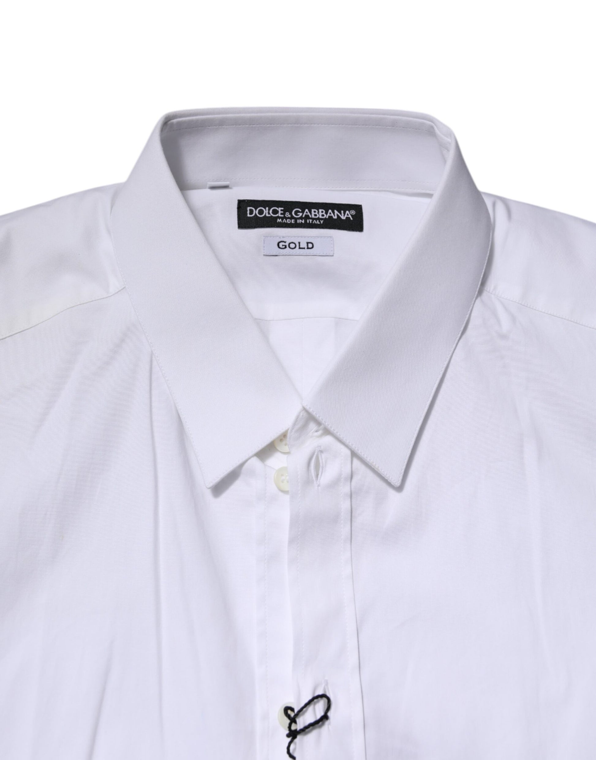White Cotton GOLD Long Sleeves Dress Shirt-Dolce & Gabbana-LabelTerrace.com