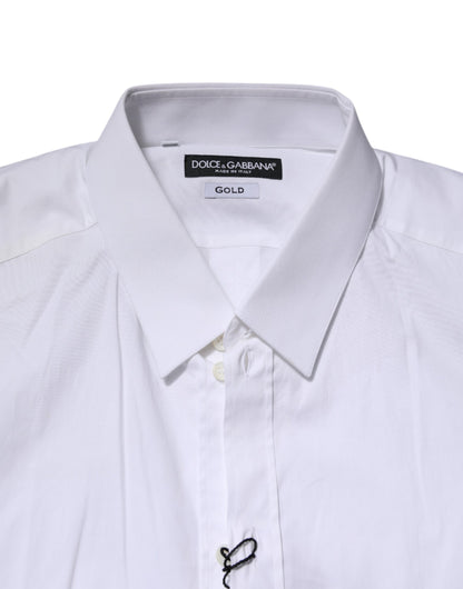 White Cotton GOLD Long Sleeves Dress Shirt-Dolce & Gabbana-LabelTerrace.com
