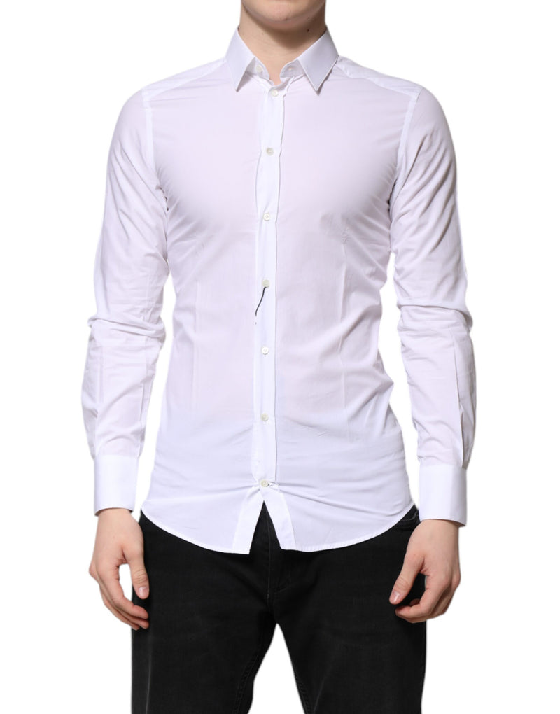 White Cotton GOLD Long Sleeves Dress Shirt-Dolce & Gabbana-LabelTerrace.com