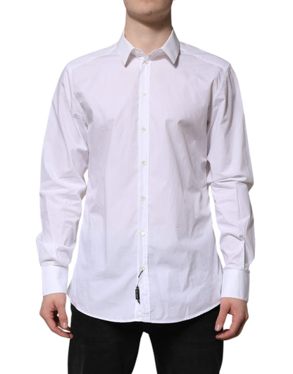 White Cotton GOLD Long Sleeves Dress Shirt-Dolce & Gabbana-LabelTerrace.com