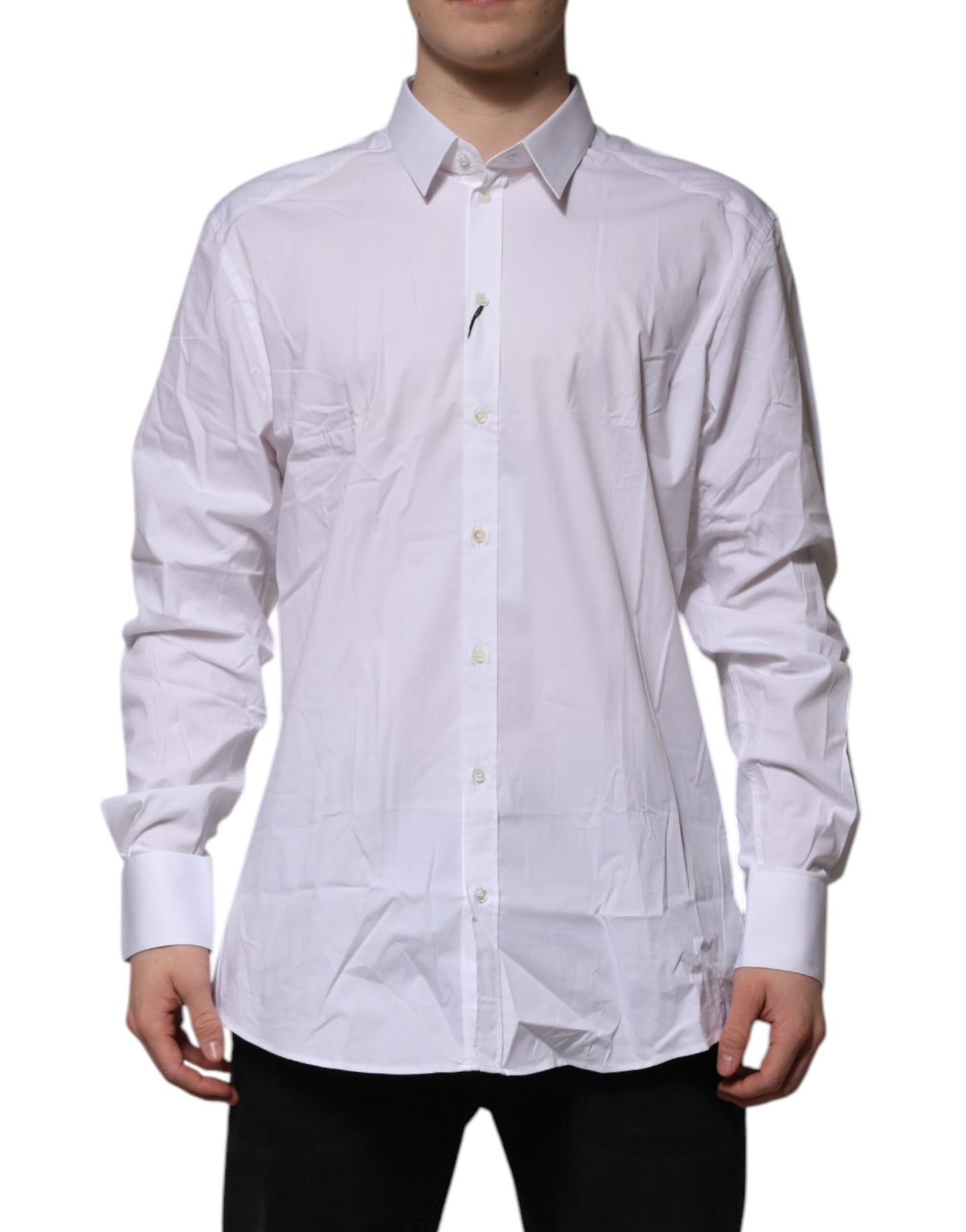 White Cotton GOLD Long Sleeves Dress Shirt-Dolce & Gabbana-LabelTerrace.com