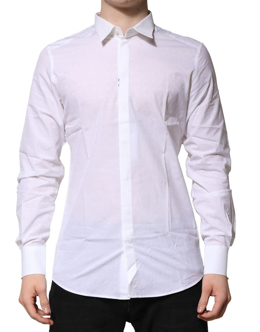 White Cotton GOLD Long Sleeves Formal Shirt-Dolce & Gabbana-LabelTerrace.com