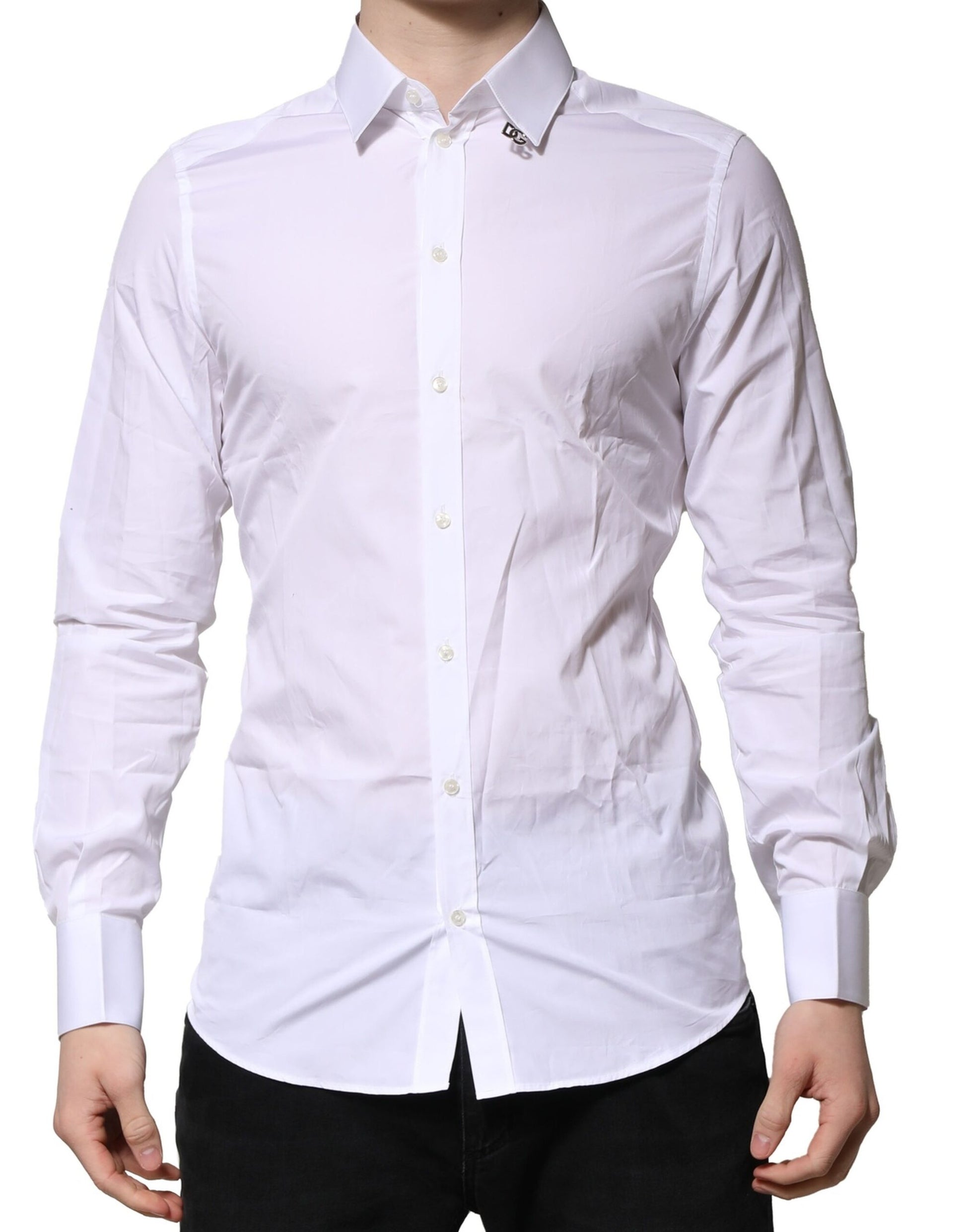 White Cotton GOLD Long Sleeves Formal Shirt-Dolce & Gabbana-LabelTerrace.com