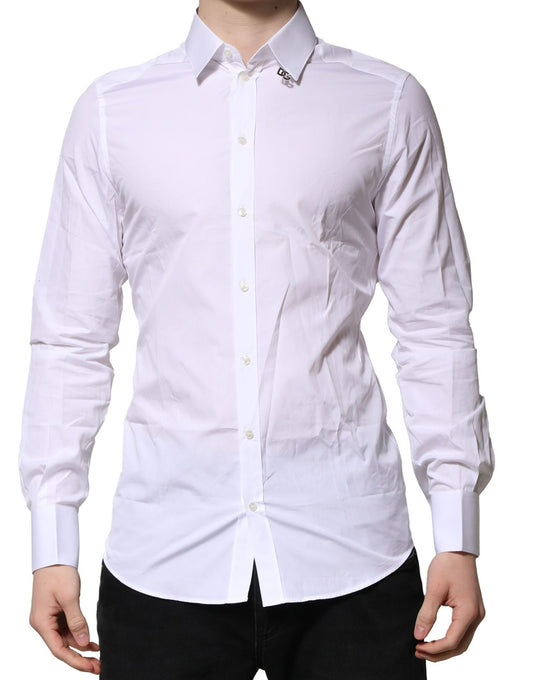 White Cotton GOLD Long Sleeves Formal Shirt-Dolce & Gabbana-LabelTerrace.com