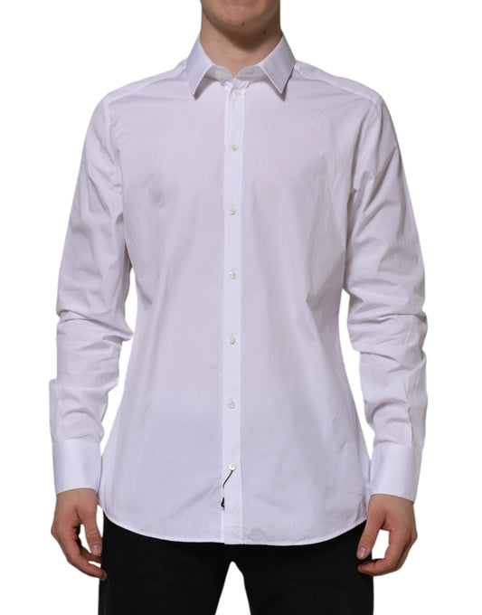 White Cotton GOLD Long Sleeves Formal Shirt-Dolce & Gabbana-LabelTerrace.com