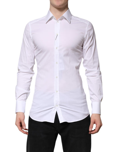 White Cotton GOLD Long Sleeves Formal Shirt-Dolce & Gabbana-LabelTerrace.com