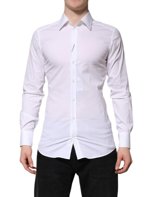 White Cotton GOLD Long Sleeves Formal Shirt-Dolce & Gabbana-LabelTerrace.com