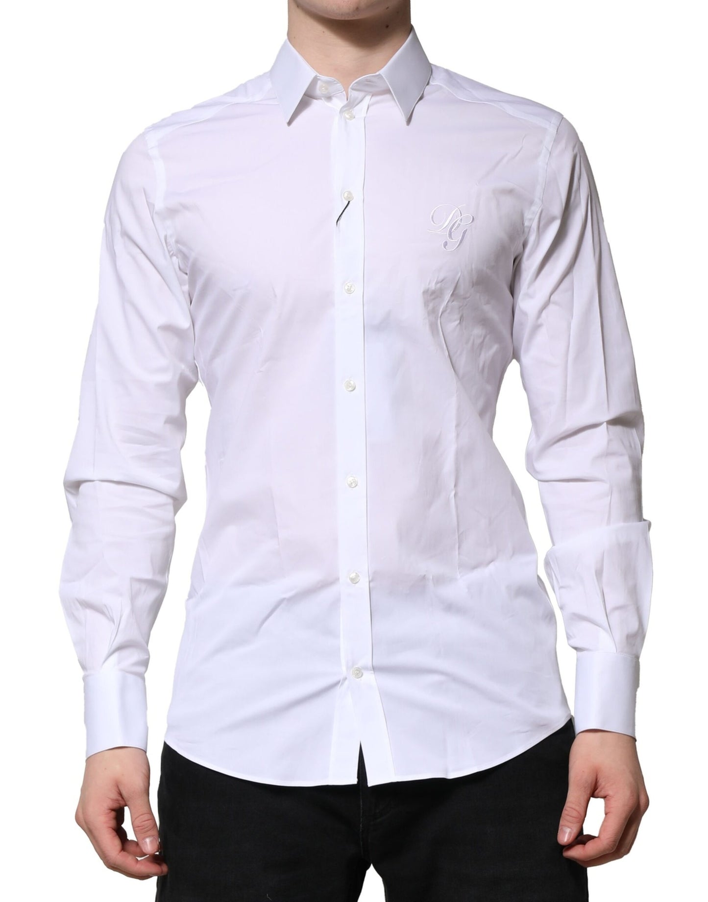 White Cotton GOLD Long Sleeves Formal Shirt-Dolce & Gabbana-LabelTerrace.com