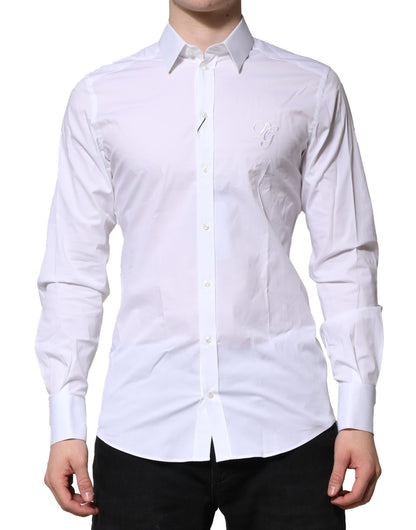 White Cotton GOLD Long Sleeves Formal Shirt-Dolce & Gabbana-LabelTerrace.com