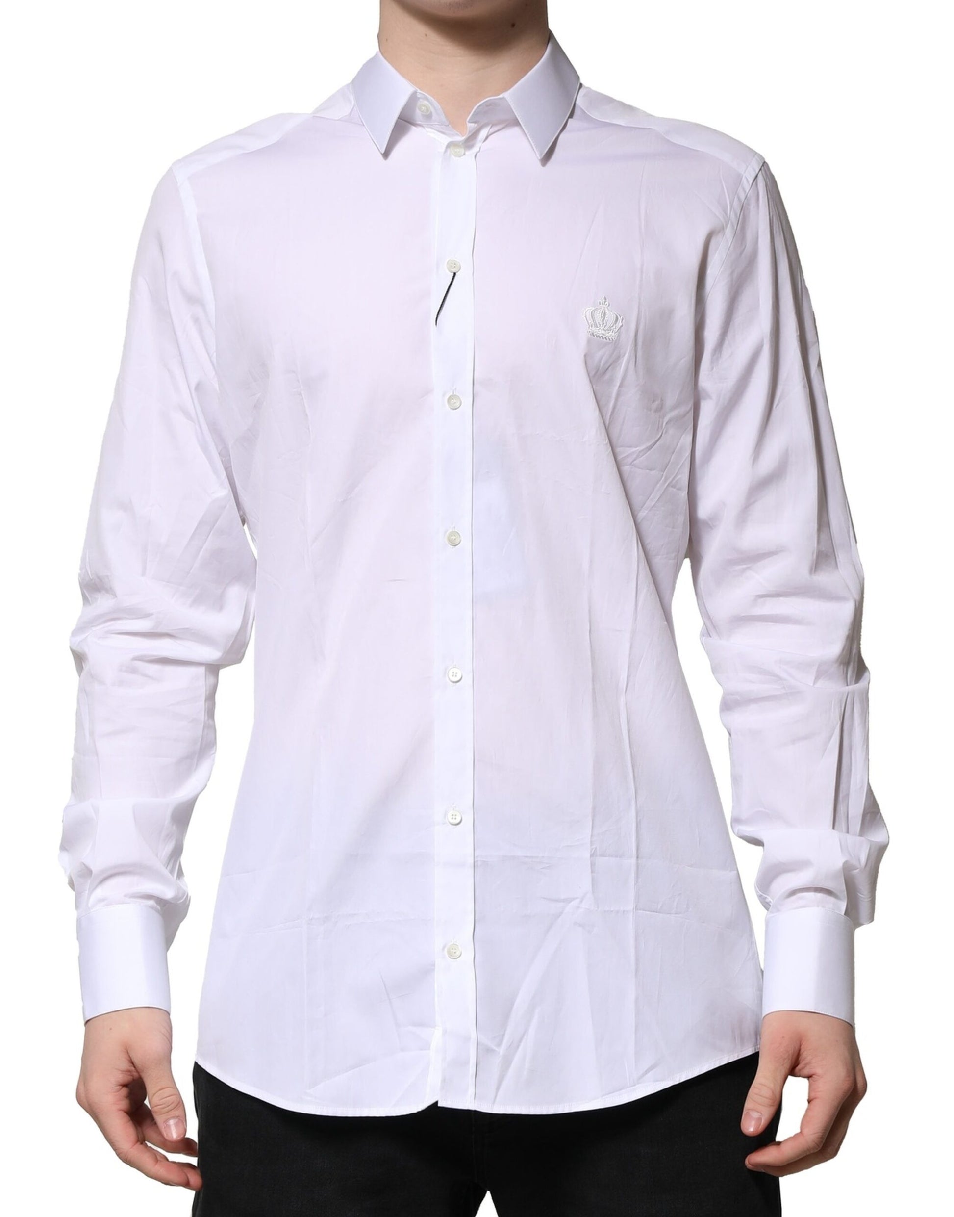 White Cotton GOLD Long Sleeves Formal Shirt-Dolce & Gabbana-LabelTerrace.com