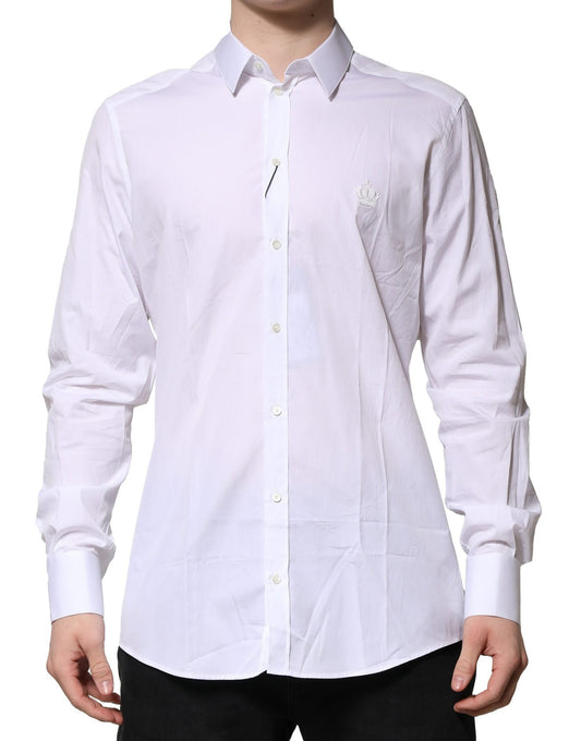 White Cotton GOLD Long Sleeves Formal Shirt-Dolce & Gabbana-LabelTerrace.com