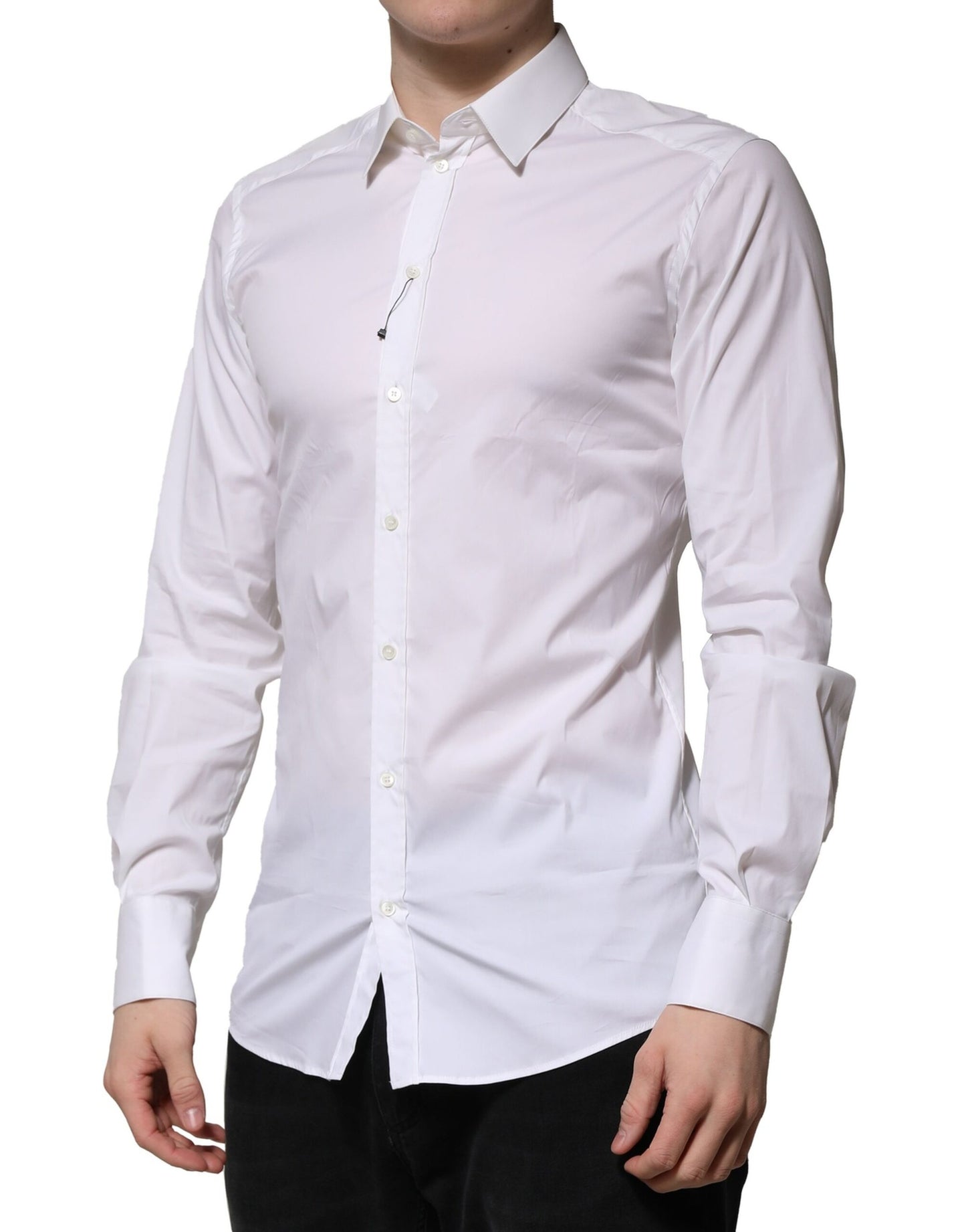White Cotton GOLD Long Sleeves Formal Shirt-Dolce & Gabbana-LabelTerrace.com